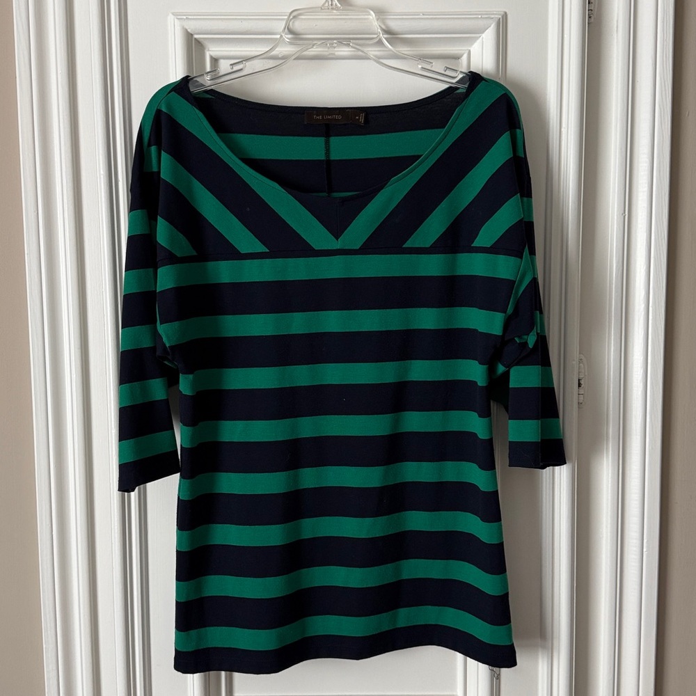 The Limited Dark Blue and Green Striped Top